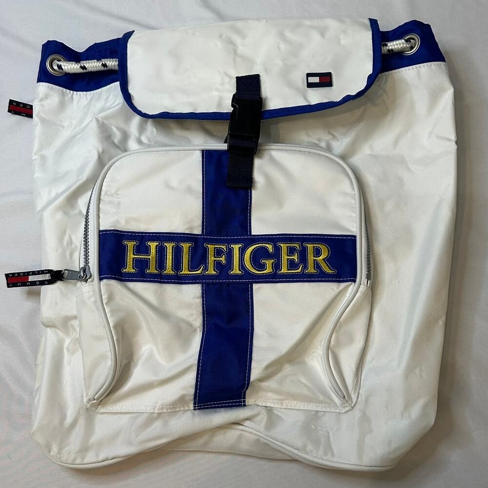 Vintage Tommy Hilfiger‎ Backpack Drawstring 1990s/Y2K Gold Logo